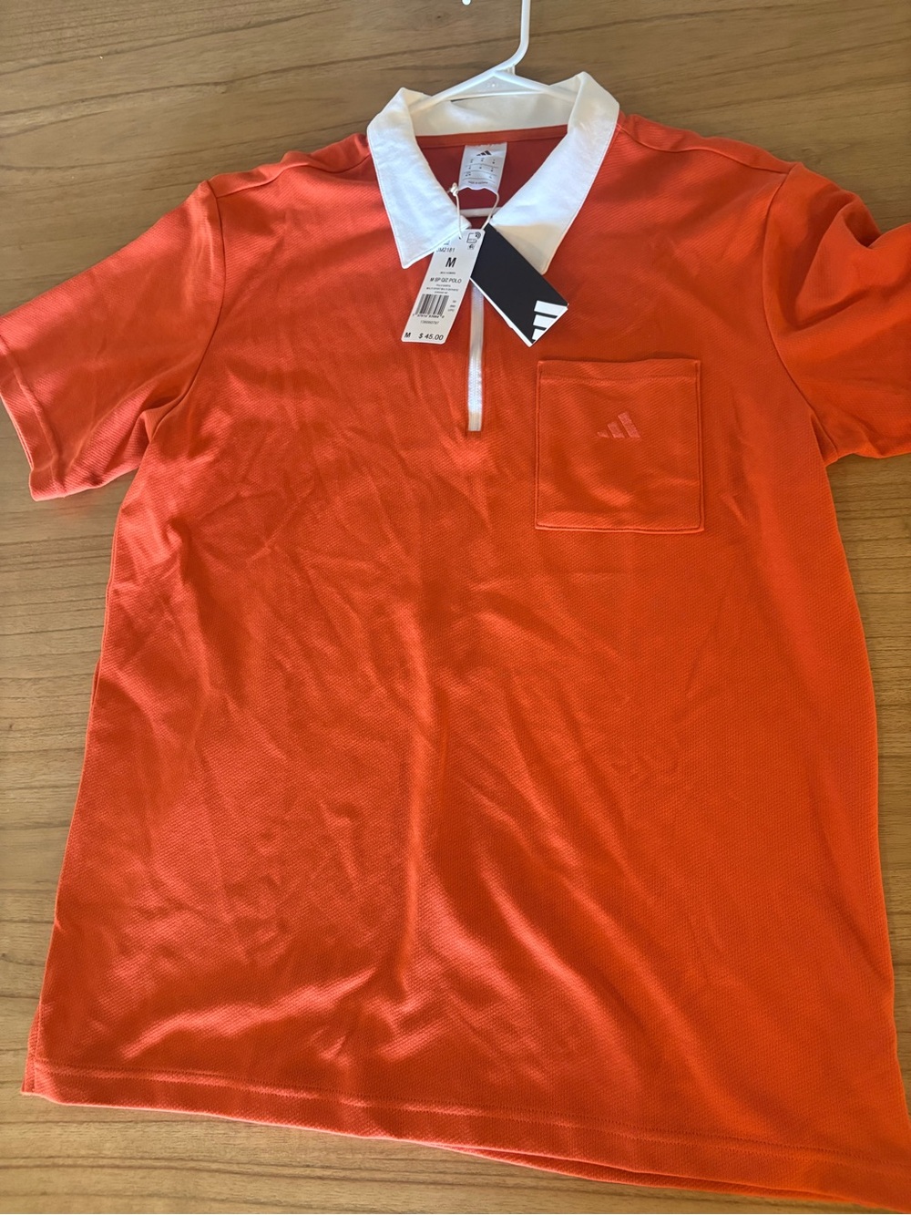 Men's Orange Polo Shirt with White Collar - Adidas